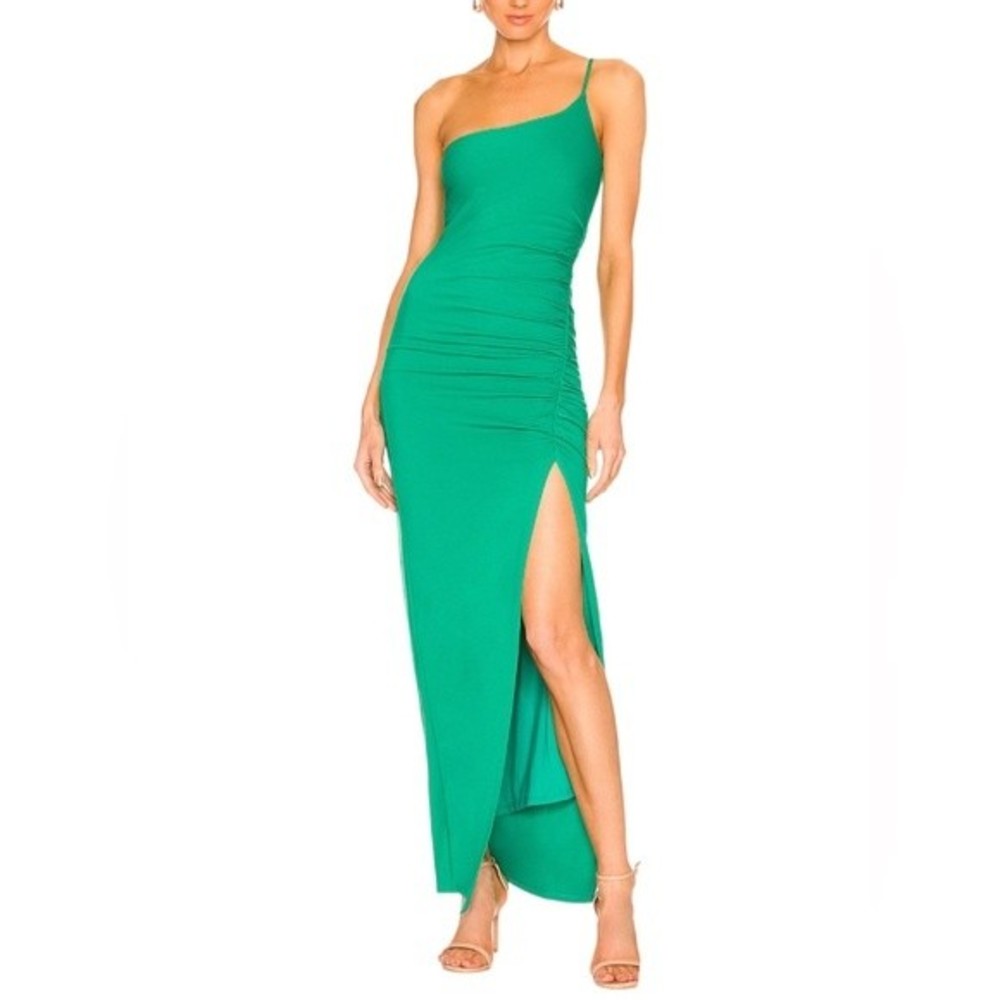 Lovers + Friends Nami Maxi Dress Seaglass Green One Shoulder Strappy Ruched